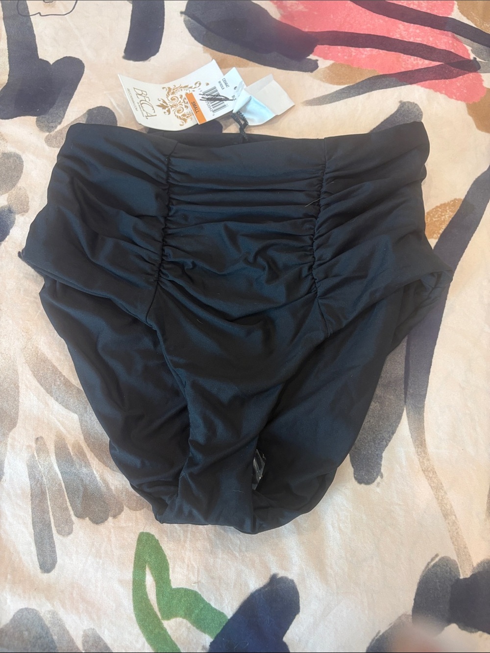 NWT BECCA Rebecca Virtue Black Ruched High Waist Bikini Bottom S